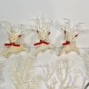 Vintage Flocked White Reindeer Googly Eyes (3) Christmas Decor 1960s *READ* - Picture 1 of 19