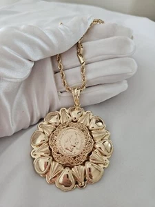 Rope Necklace 18kt Gold Plated French Coin Flower Pendant Dubai Jewelry African  - Picture 1 of 2