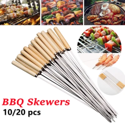 Brochetas de metal para barbacoa palos de barbacoa parrilla reutilizables kebab parrilla 10/20 piezas brochetas Foto 1 de 4