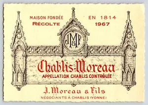 1967 J Moreau & Fils Chablis-Moreau Vintage Wine Bottle Label - Picture 1 of 2