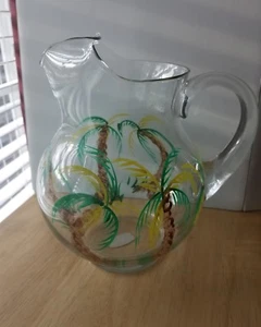 Handpainted Palm Tree Pitcher 82 oz - Picture 1 of 6
