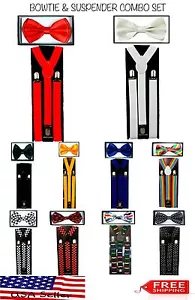 SUSPENDERS and BOW TIE COMBO SET-Tuxedo Classic Fashion Suspender and Bowtie - Picture 1 of 43