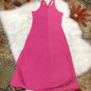 NWT GAP Maxi Dress Hot Pink Halter Soft Stripe Sz Med New - Picture 1 of 9