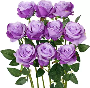 10PCS Artificial Roses Flower Silk Rose with Stem Realistic Artificial Long Stem - Picture 1 of 7