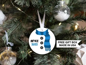Personalized First Christmas Snowman Scarf Boy | Baby's 1st Christmas Ornament - Picture 1 of 1
