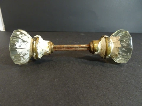 Vintage Antique Glass And Brass Door Handles - 12 Point Glass Cover