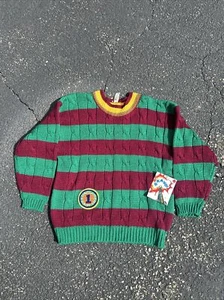 NWT Bravo Colorful Striped Chunky Knit Sweater  Numero Uno Patch Men's Large - Picture 1 of 5