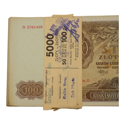 POLONIA 100 Zlotych 1941 Banco Emisyjny 42 billetes nítidos secuencial banda original #8009 Foto 1 de 4