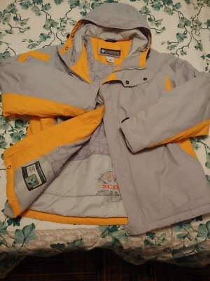 Fiesta Pilot Columbia XCO Chaqueta Capucha Gris Amarillo Paquetes Cremallera Impermeable Esquí Seco Foto 1 de 4