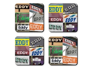 Personalized Coasters featuring the name EDDY in photos of signs - Set of 4 - Bild 1 von 1