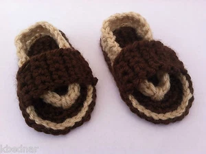 SANDALIAS BEBÉ NIÑO CHANCLAS ZAPATOS GANCHILLO Talla 3-6 Meses Marrón y Tostado - Imagen 1 de 3
