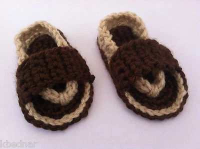 SANDALIAS BEBÉ NIÑO CHANCLAS ZAPATOS GANCHILLO Talla 3-6 Meses Marrón y Tostado Foto 1 de 3
