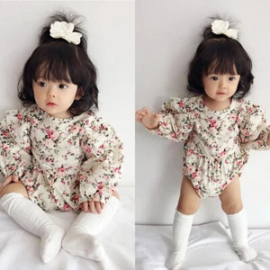 Newborn Baby Girl Summer Clothes Vintage Floral Romper Bodysuit Jumpsuit - Picture 1 of 7