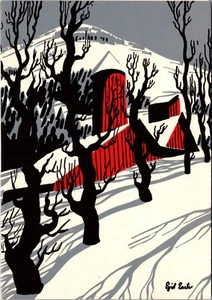 Vintage Eyvind Earle, EMM Christmas Card Unused No 257 Farm Scene - Picture 1 of 9