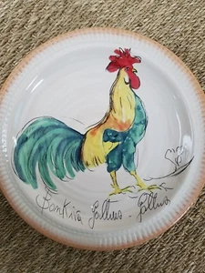 Pottery Barn Rooster Plates S/4 rustic Tuscan design Hand painted French country - Picture 1 of 2