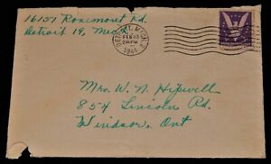 Vintage Cover,1944, DETROIT, MI, WWII, To Windsor, ON,Canada,"Win The War" Stamp