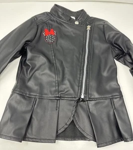 Disney Minnie Mouse Kids Biker Jacket Coat Size 6 Moto Motorcycle Faux Leather - Picture 1 of 7