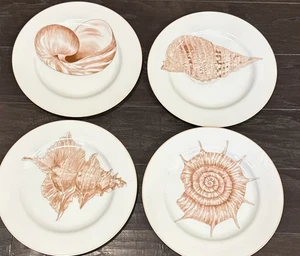 Fitz & Floyd Coquille Dinner Plates Pink Shells Japan Vintage Set of 4 Beach #1 - Picture 1 of 7