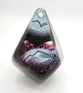 Purple Art Glass Paperweight Mountains Square Pyramid Signed - Picture 1 of 7