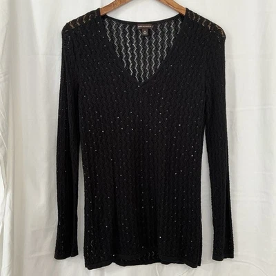 Suéter tejido Dana Buchman para mujer talla mediana M cuello en V negro brillante vacaciones Foto 1 de 4