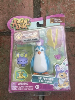 Animal Jam 企鹅爵士和宠物兔子人偶,全新带盒,请参阅图片。 — 第 1/4 张图片