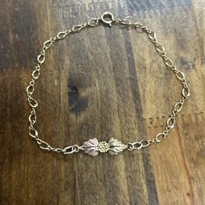 12k Black Hills Gold Leaf Centerpiece 8” 1/20 13k GF Figaro Chain Bracelet 1.89G - Picture 1 of 9