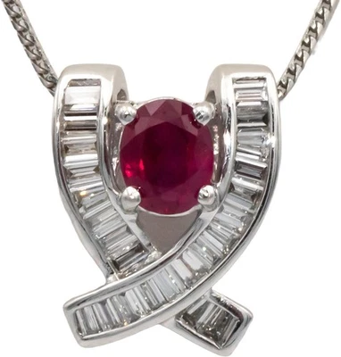 18k 14k White Gold 1.52CT VS White Gold Diamond and Ruby Slide Pendant Necklace - Image 1 of 4