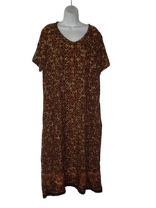Orvis Shift Dress Women L Tribal Short Sleeve Casual Rayon Retro - Picture 1 of 5