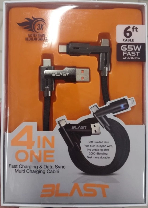 cable de carga múltiple de la marca BLAST. Es un cable de carga 4 en 1 que admit - Image 1 of 1
