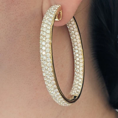 14.85cts Inside Out Oval Pave Diamond Hoop Earrings in 18k Yellow Gold -HM2756NR - Image 1 of 4
