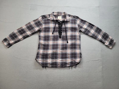 Camisa para mujer American Eagle Outfitters mediana a cuadros con cordones franela de gran tamaño Foto 1 de 4