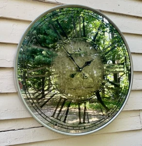23" verspiegelte Wanduhr gemarkt Paris Romanumerals Glas geschlossen gebürstet Alaun - Bild 1 von 6