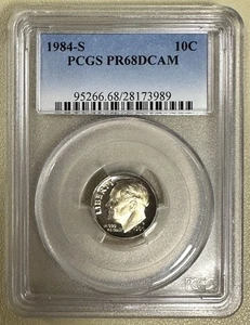 Moneda de diez centavos Roosevelt 1984-S graduación profesional PR68DCAM a prueba de camafeo profundo San Francisco como nueva - Imagen 1 de 2