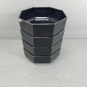 Vintage Arcoroc Octime Octagon 5.5" Cereal Bowls Set of 4 Black Made in France - Picture 1 of 9