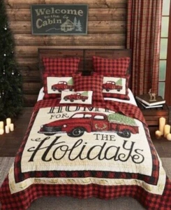 Virah Bella - Red Truck Holidays Christmas Quilt Set Full / Queen With 2 Shams - Picture 1 of 4