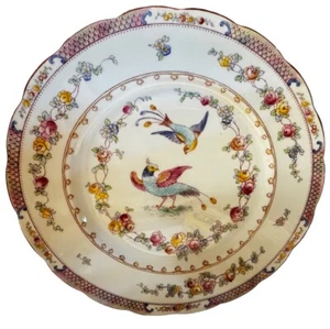 Antique Crescent Ware England Paradise Bird Floral Porcelain Plate Dinnerware - Picture 1 of 6
