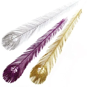 ¡Pluma de pavo real artificial brillante larga! Decoración de Navidad con hojas de brillo grandes - Imagen 1 de 4