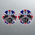 2x Small 2001 No.01 Retro Cafe Racer With British Flag Vinyl Sticker Decal 60mm