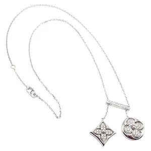 Authentic! Louis Vuitton Blossom 18k White Gold Diamond Link Pendant Necklace - Picture 1 of 11