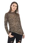 Ladies Animal Leopard Print Polo Top Women's Turtle Roll Neck T-Shirt Size 8-24