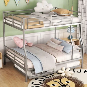 Full XL Over Queen Metal Bunk Bed with Trundle, Silver - Picture 1 of 12