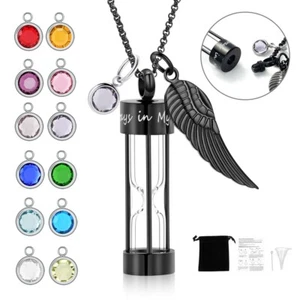 Urn Necklace for Ashes Timeless Hourglass Memorial Urn Pendant W/ 12 Birthstone - Picture 1 of 11