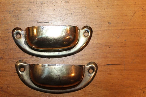 Pair of Vintage Brass Bronze Plated Bin Apothecary Cupboard Drawer Pull L-12 Cover