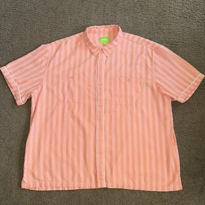Camisa de hombre HUF manga corta con botones talla 2XL a rayas coral rosa naranja Y2K skate Foto 1 de 4