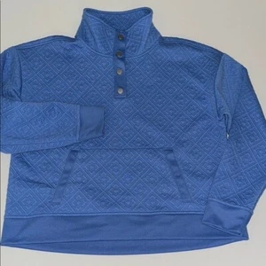 L Tommy Bahama Pullover sweater snap button closure textured print blue womens - Picture 1 of 8