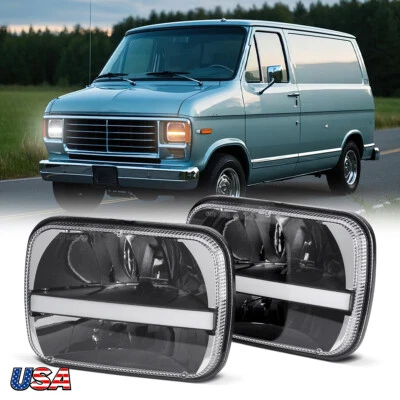 2PC 7x6" LED Headlights for Ford E-150 E-250 Econoline Club Wagon w/ DRL Turning - Image 1 of 4