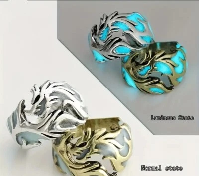 Blue And Gold Dragon Glow In The Dark Ring - Image 1 of 4