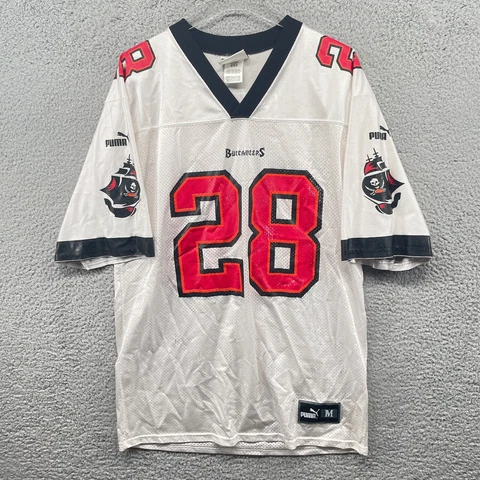 Vintage Warrick Dunn Tampa Bay Buccaneers Jersey Mens Medium White Red Puma NFL Cover