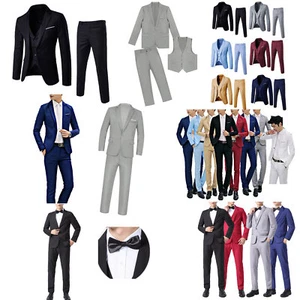 UK Men Suit Slim Fit One Button Blazer Vest Jacket with Pants Sets Wedding Party - Picture 1 of 146
