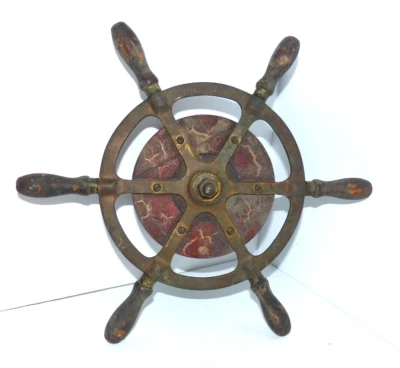 Antique Small Brass & Wood Ship's Wheel  15" Estate Find ! - Image 1 of 4